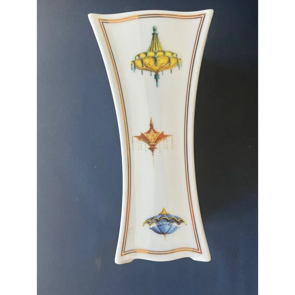 Goebel for Wynn Las Vegas Porcelain Chandelier Parasol Flared Vase Gold Trim